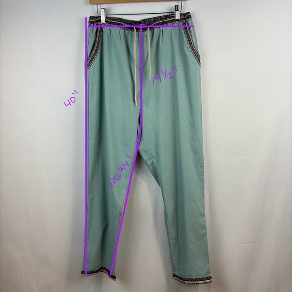 Mint Green Bohemian-Style Pants w/ Embroidered Details - Picture 7 of 7